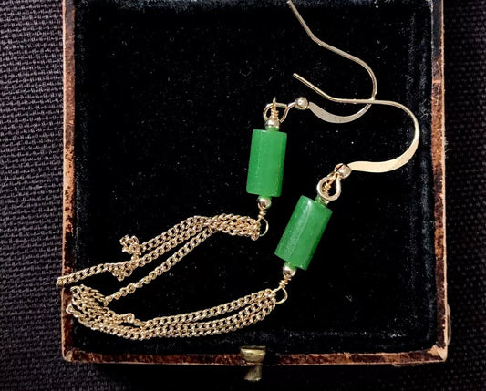 18K Gold Plated Natural Jade Earrings - Vintage Style