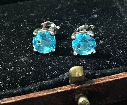 18K White Gold Plated Blue Topaz And White Topaz Earrings - Vintage Style