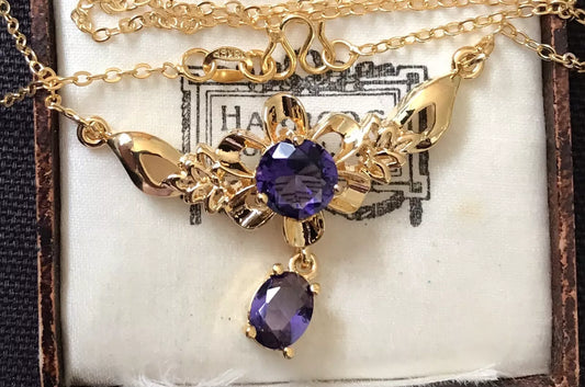 18K Gold Plated Purple Crystal Necklace - Vintage Style