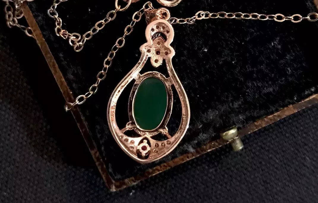 18K Rose Gold Plated Green Chrysoprase, Zircon, And Tourmaline Necklace - Vintage Style