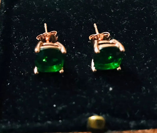 18K Rose Gold Plated Green Tourmaline Earrings - Vintage Style