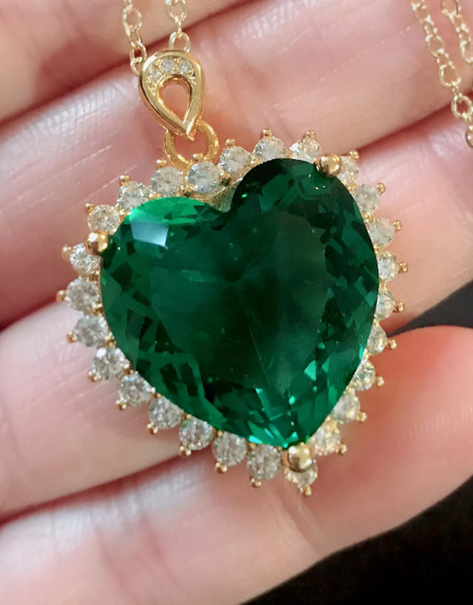 18K Gold Plated Green Crystal And Zircon Necklace - Vintage Style