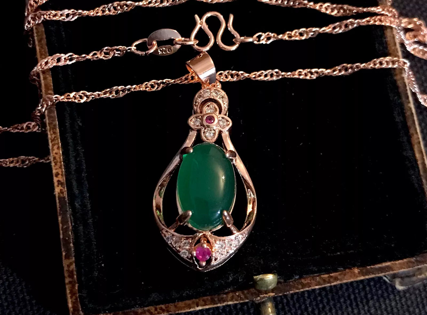 18K Rose Gold Plated Green Chrysoprase, Zircon, And Tourmaline Necklace - Vintage Style