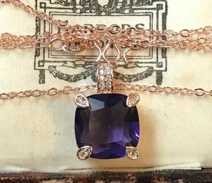 18K Rose Gold Plated Amethyst And White Zircon Necklace - Vintage Style