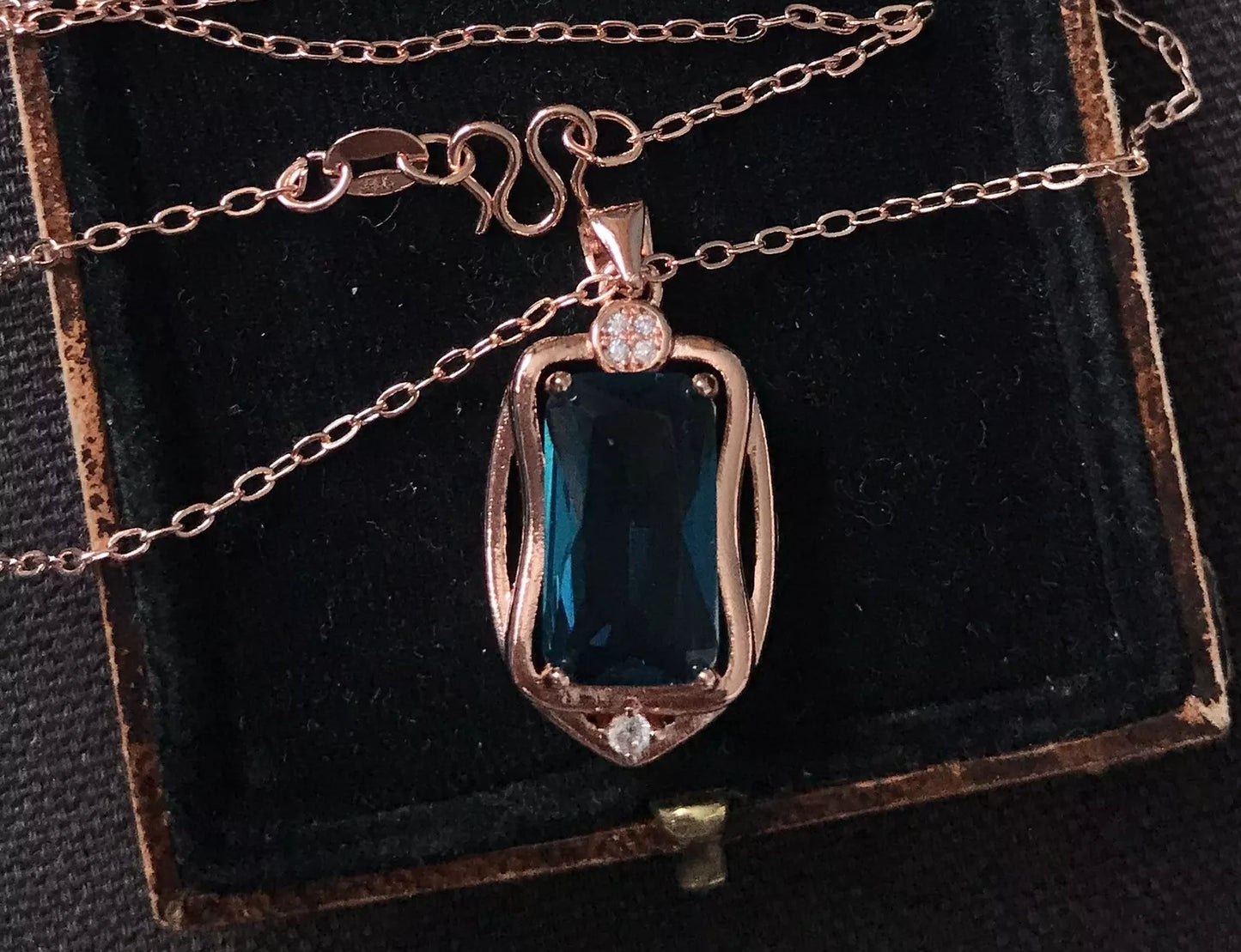 18K Rose Gold Plated Blue Tourmaline And Zircon Necklace - Vintage Style