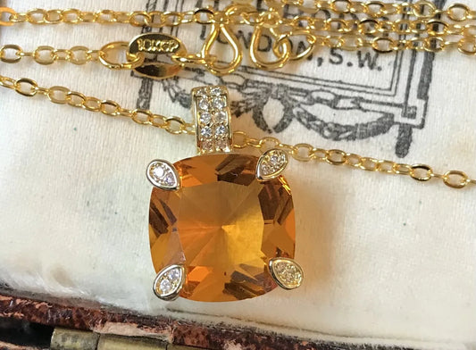 18K Gold Plated Yellow Crystal And Zircon Necklace - Vintage Style