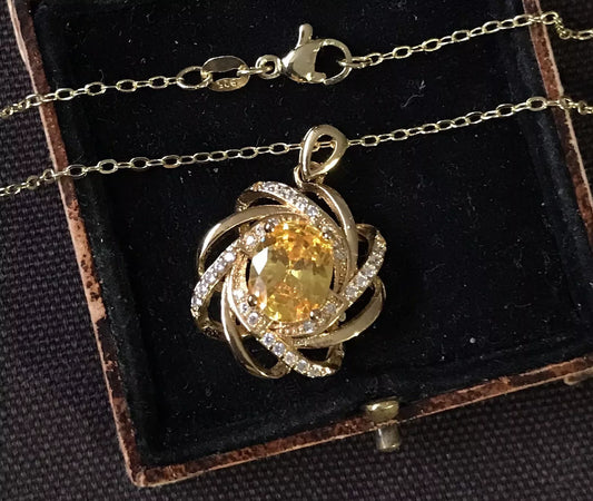 18K Gold Plated Yellow Zircon Necklace - Vintage Style