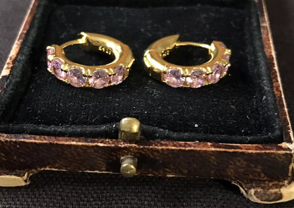 18K Gold Plated Pink Crystal Earrings - Vintage Style