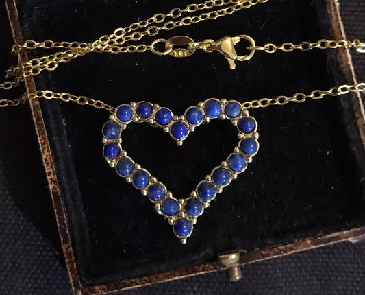 18K Gold Plated Afghan Natural Lapis Lazuli Necklace - Vintage Style