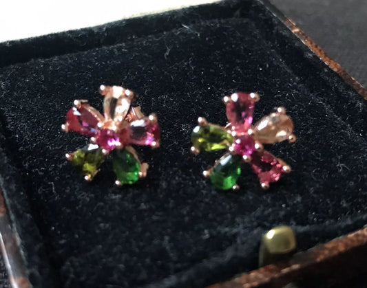 18K Rose Gold Plated Multicolor Sapphire Earrings - Vintage Style