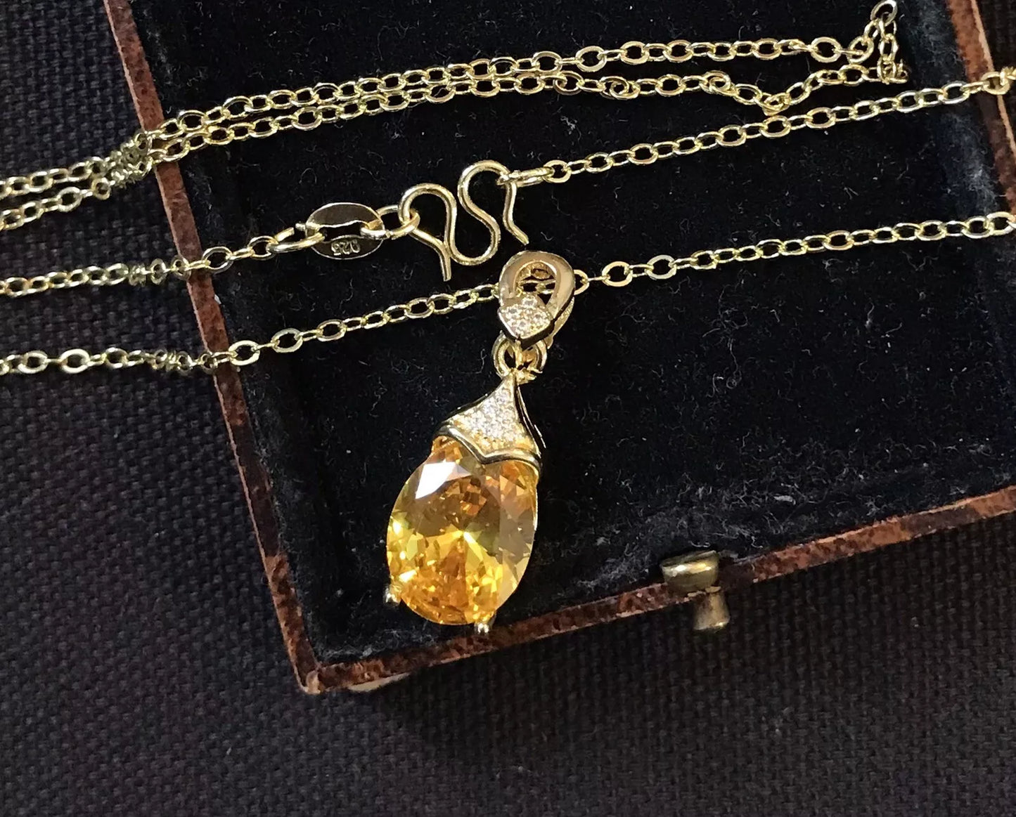 18K Gold Plated Yellow Zircon And White Zircon Necklace - Vintage Style