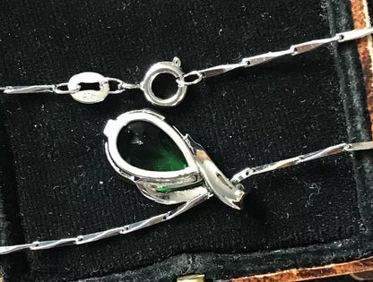 18K White Gold Plated Green Tourmaline Necklace - Vintage Style