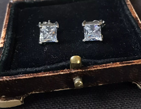 18K White Gold Plated White Zircon Earrings - Vintage Style