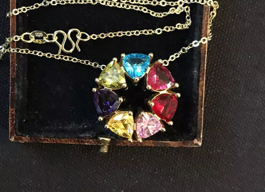 18K Gold Plated Multicolor Tourmaline Flower Necklace - Vintage Style