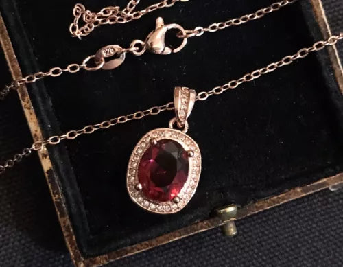 18K Rose Gold Plated Red Tourmaline And Zircon Necklace - Vintage Style